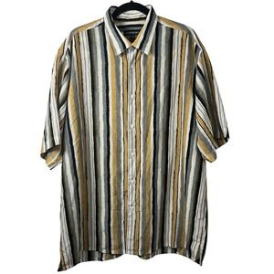 Bassiri Uomo Yellow Black Mens 2XL Short Sleeve Microfiber Shirt Striped Pattern